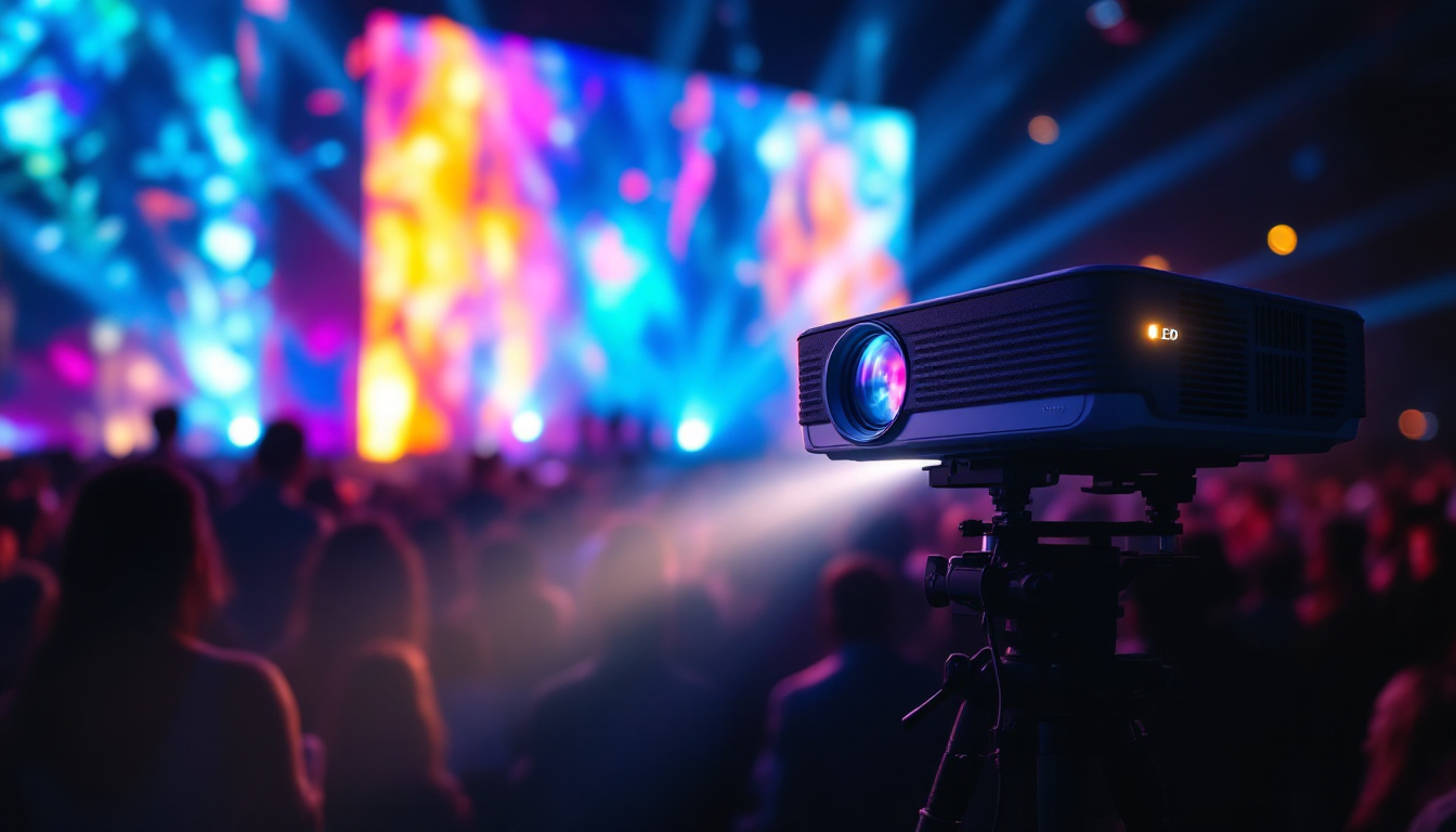 A photograph of capture a photograph of a large venue projector in action
