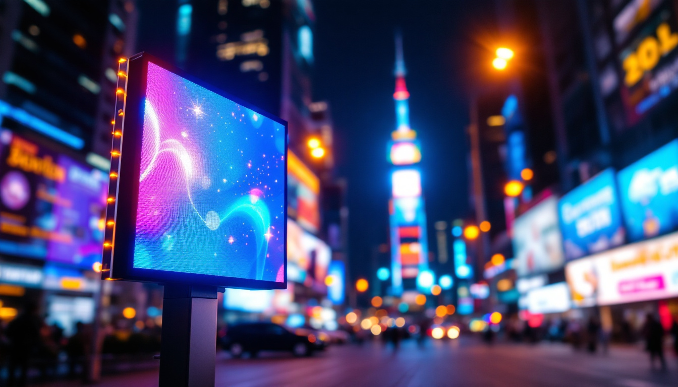 A photograph of a vibrant led display in an urban setting