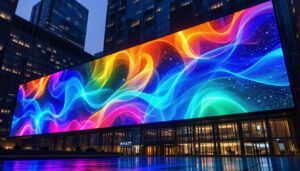 A photograph of the striking led display at hyatt chicago mccormick place