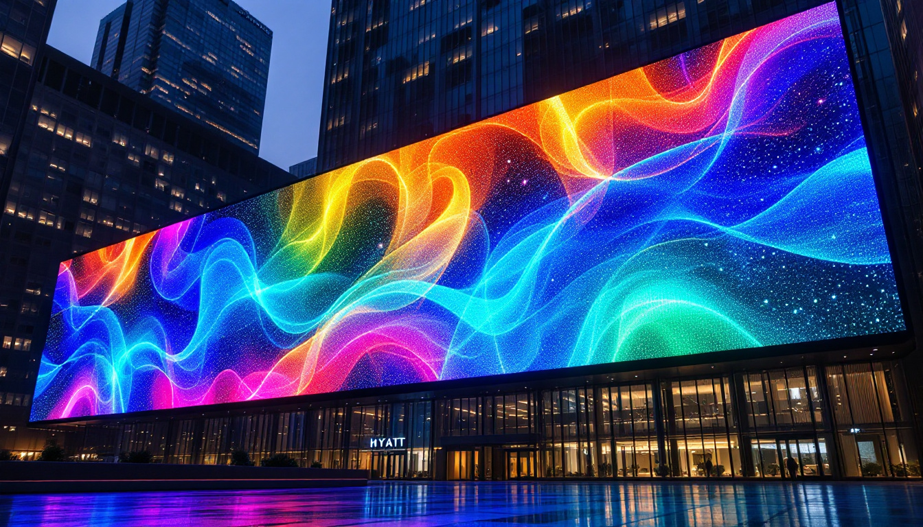 A photograph of the striking led display at hyatt chicago mccormick place