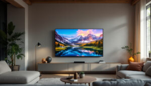 A photograph of a large led tv screen displaying vibrant