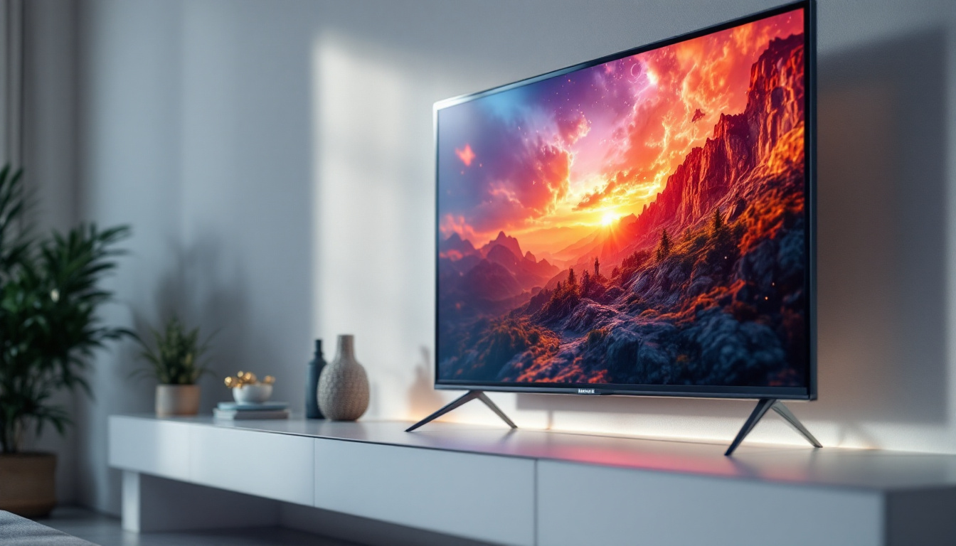 A photograph of a modern led tv displaying vibrant