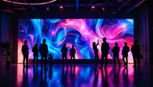 A photograph of a vibrant led wall in a dynamic setting