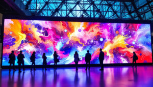 A photograph of a vibrant led display in an engaging public space