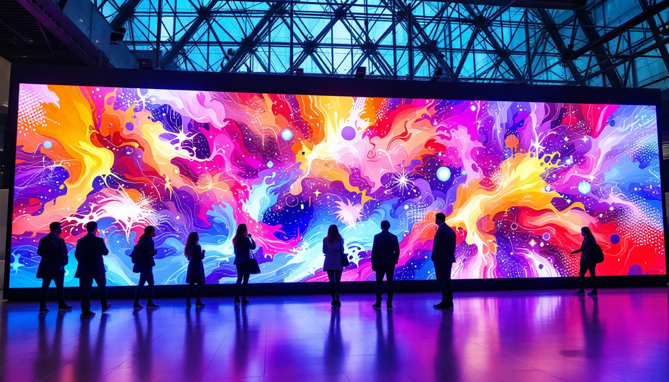 A photograph of a vibrant led display in an engaging public space