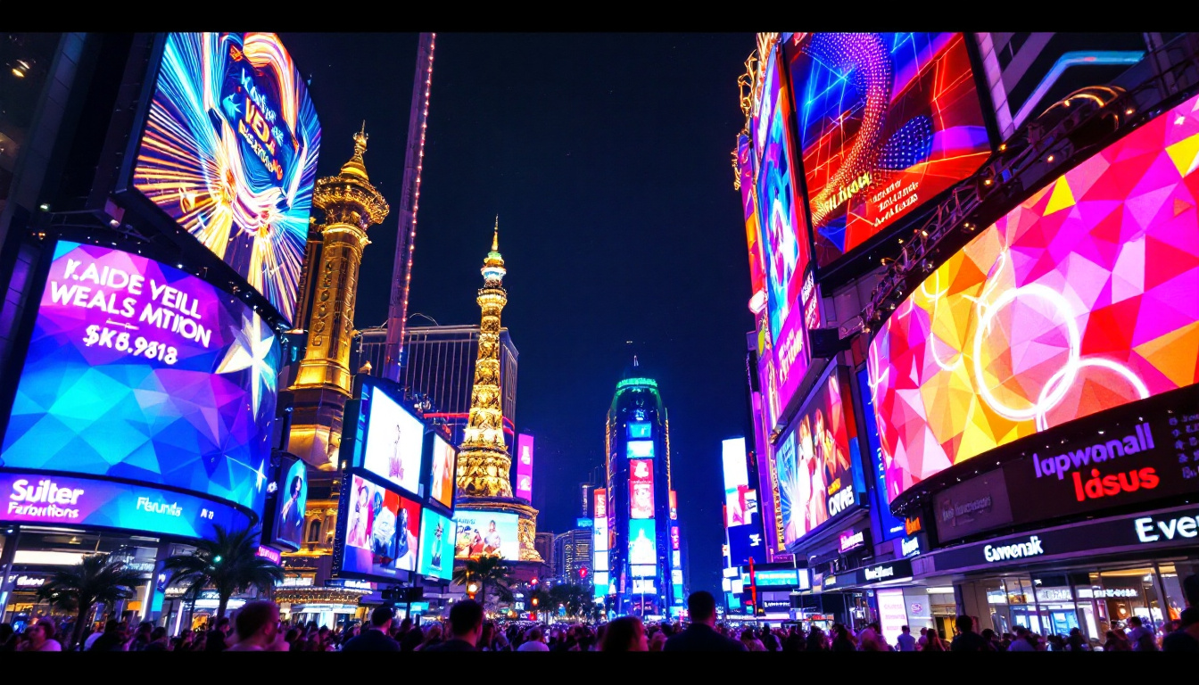 A photograph of a vibrant led display in las vegas at night