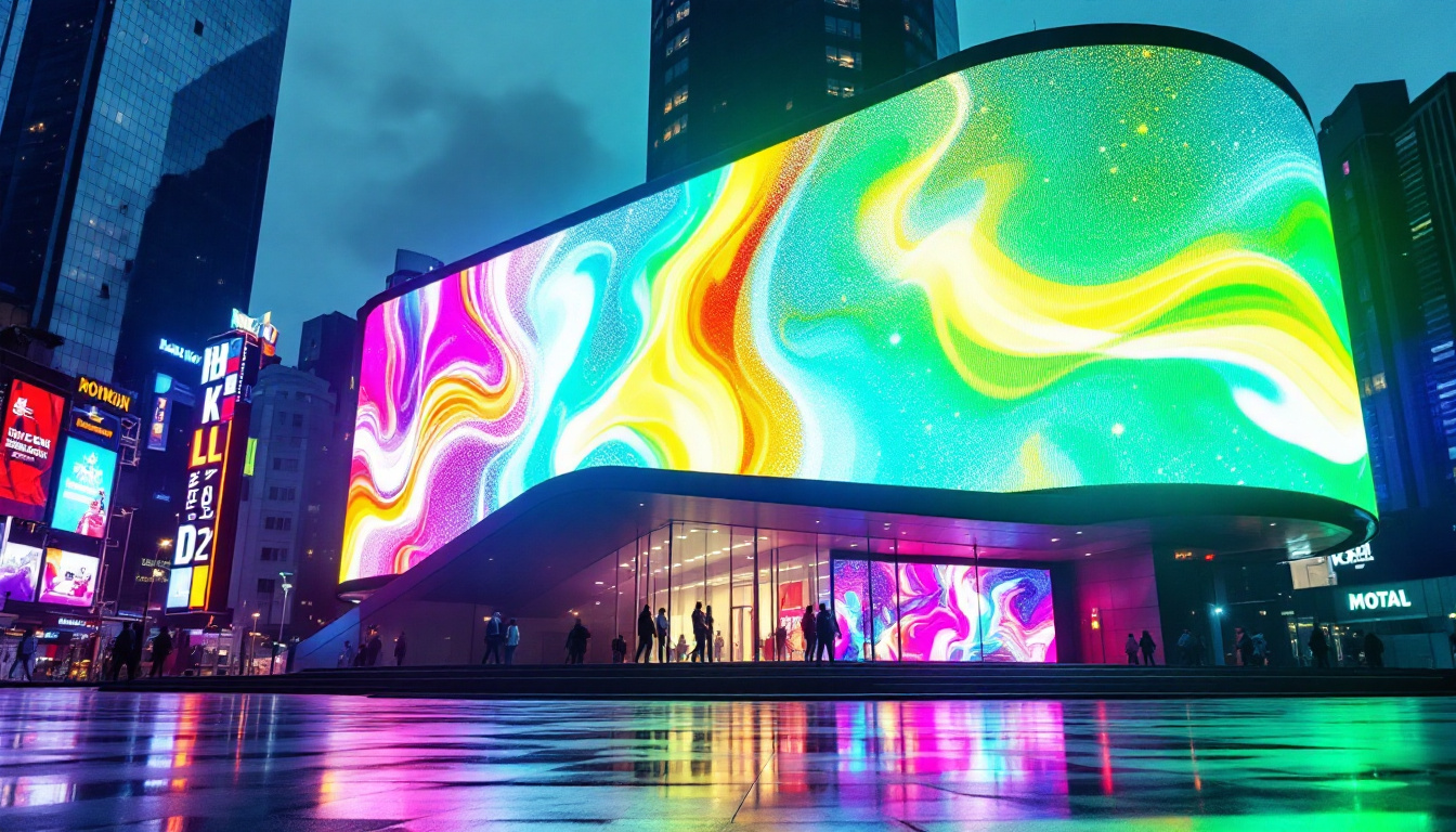 A photograph of a vibrant led display in an urban setting