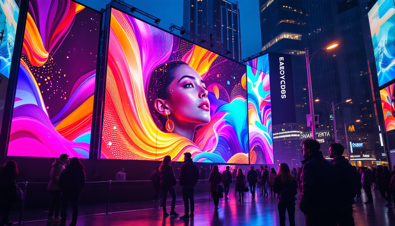 A photograph of a vibrant led display in an urban setting