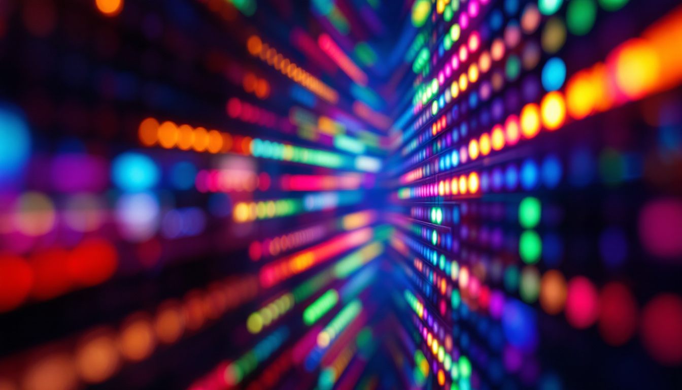 A photograph of a vibrant led display showcasing dynamic colors and patterns