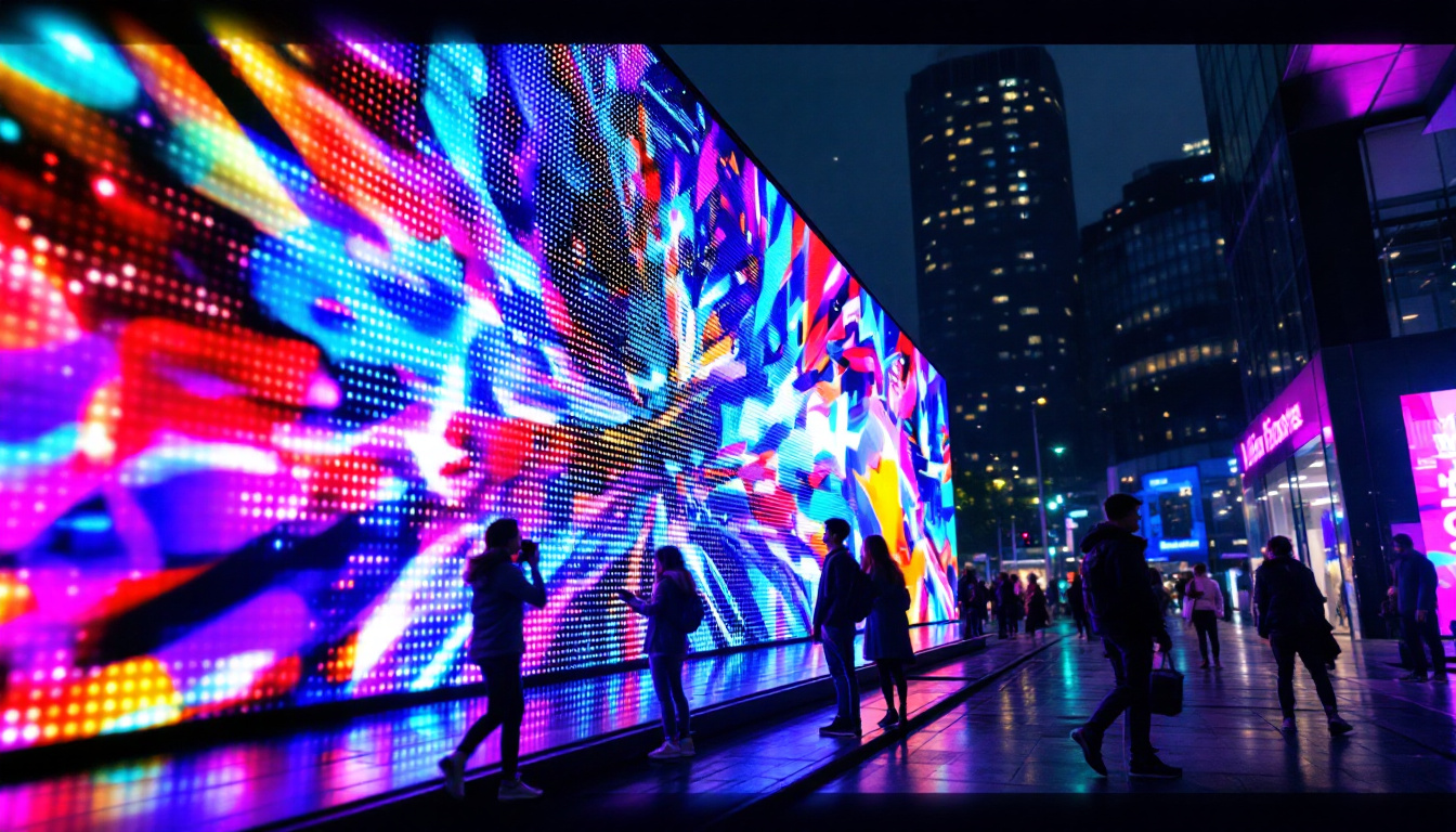 A photograph of capture a photograph of a vibrant led display in an urban setting