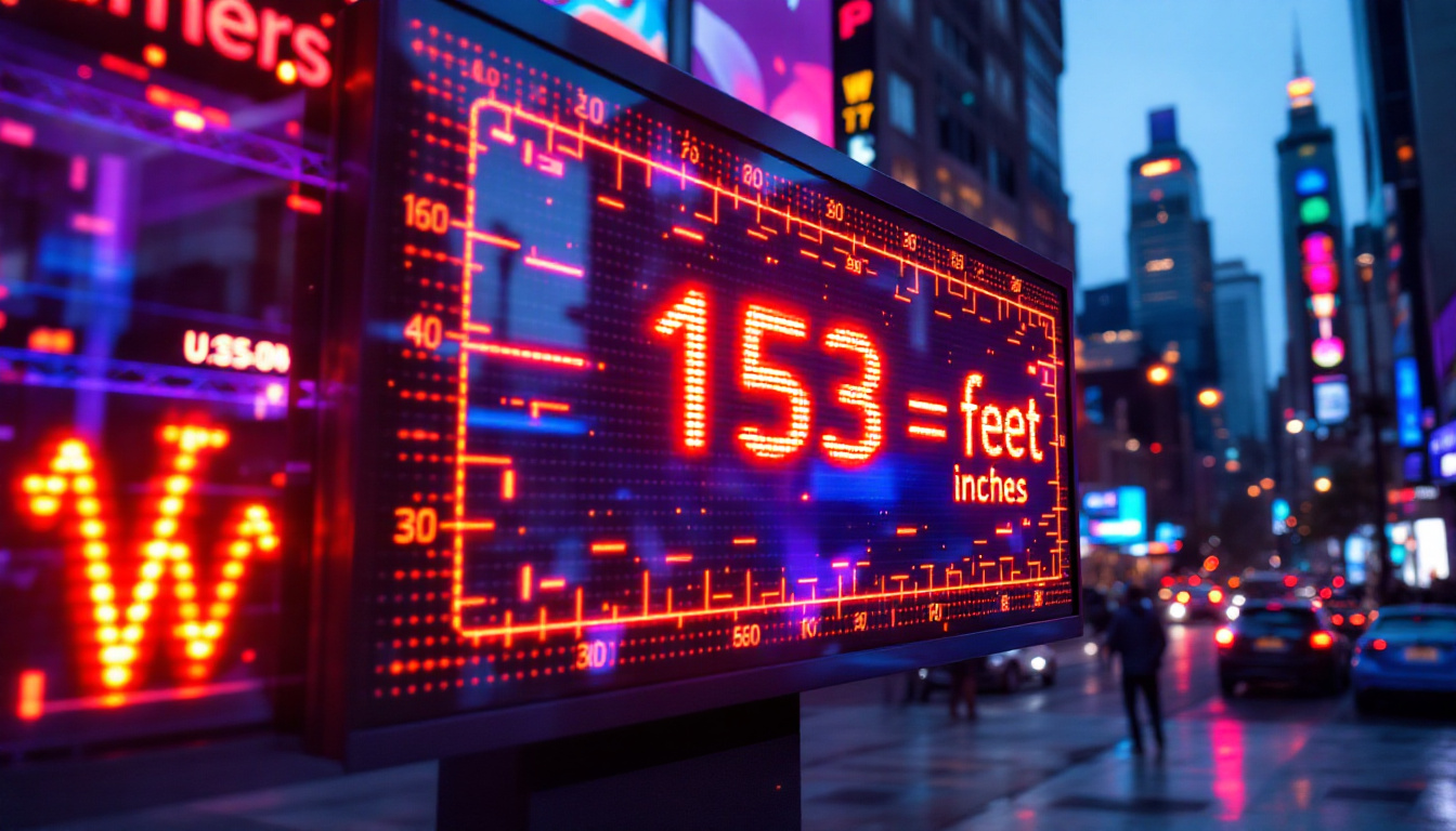 A photograph of a vibrant led display showcasing a measurement conversion graphic