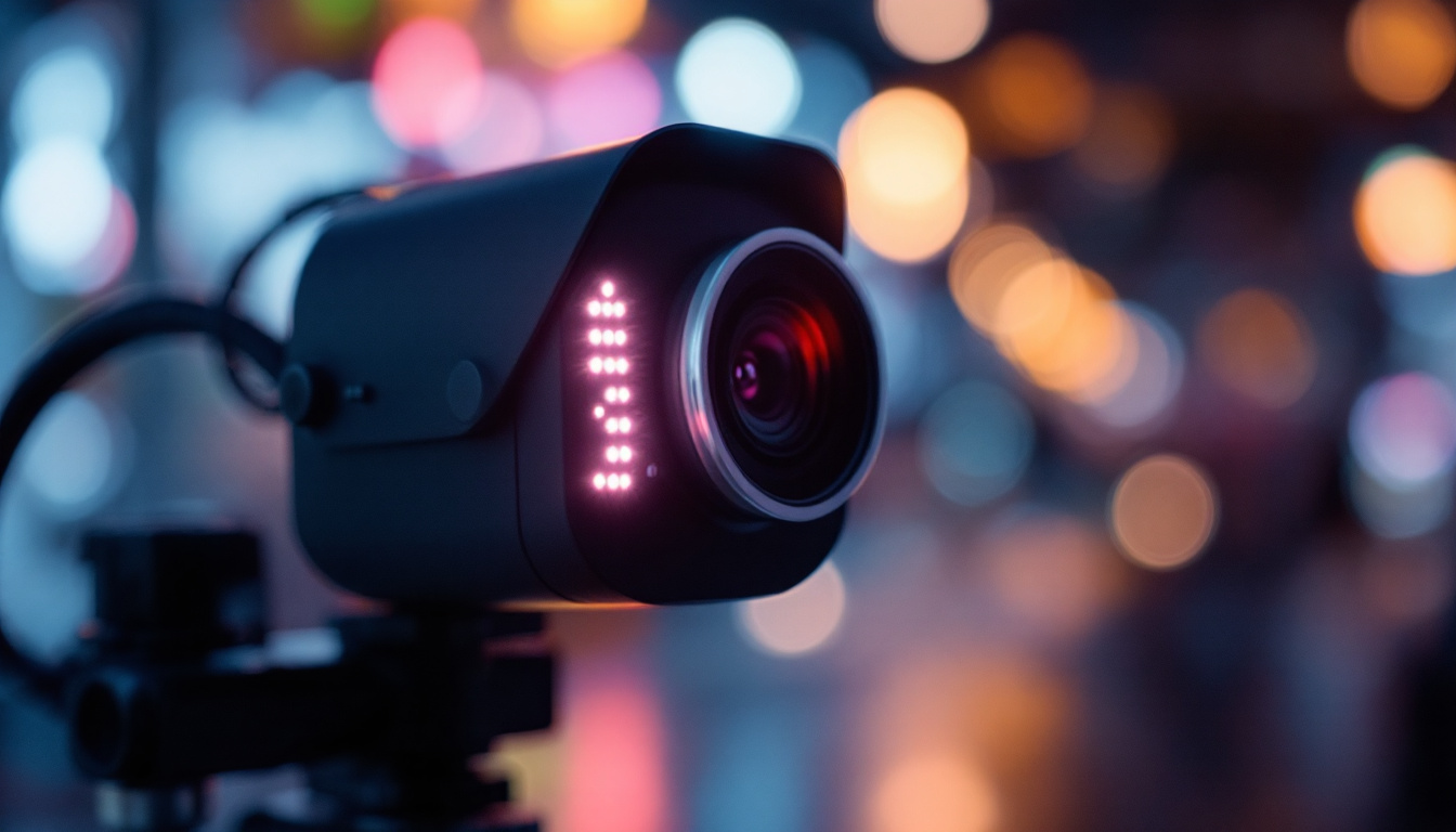 A photograph of a close-up shot of an optitrack camera in action