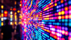 A photograph of a vibrant led display in action