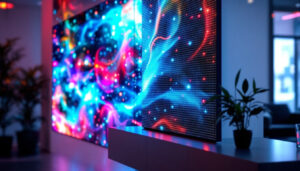 A photograph of a modern interior featuring an eye-catching led wall panel installation