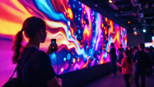 A photograph of a vibrant portable led display wall in use at an event