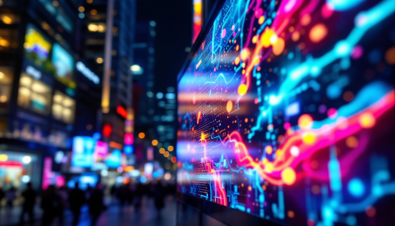 A photograph of a vibrant led display showcasing dynamic