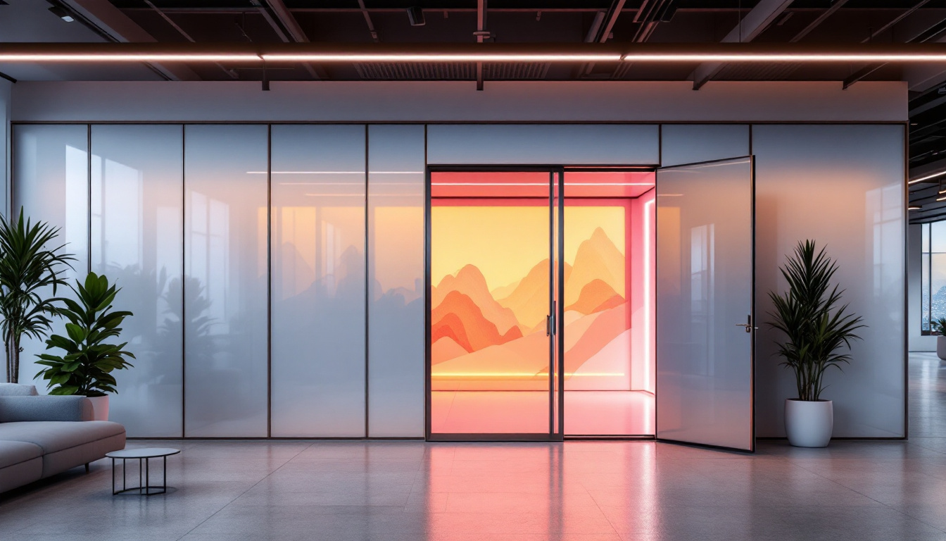 A photograph of a modern modular office space featuring sleek
