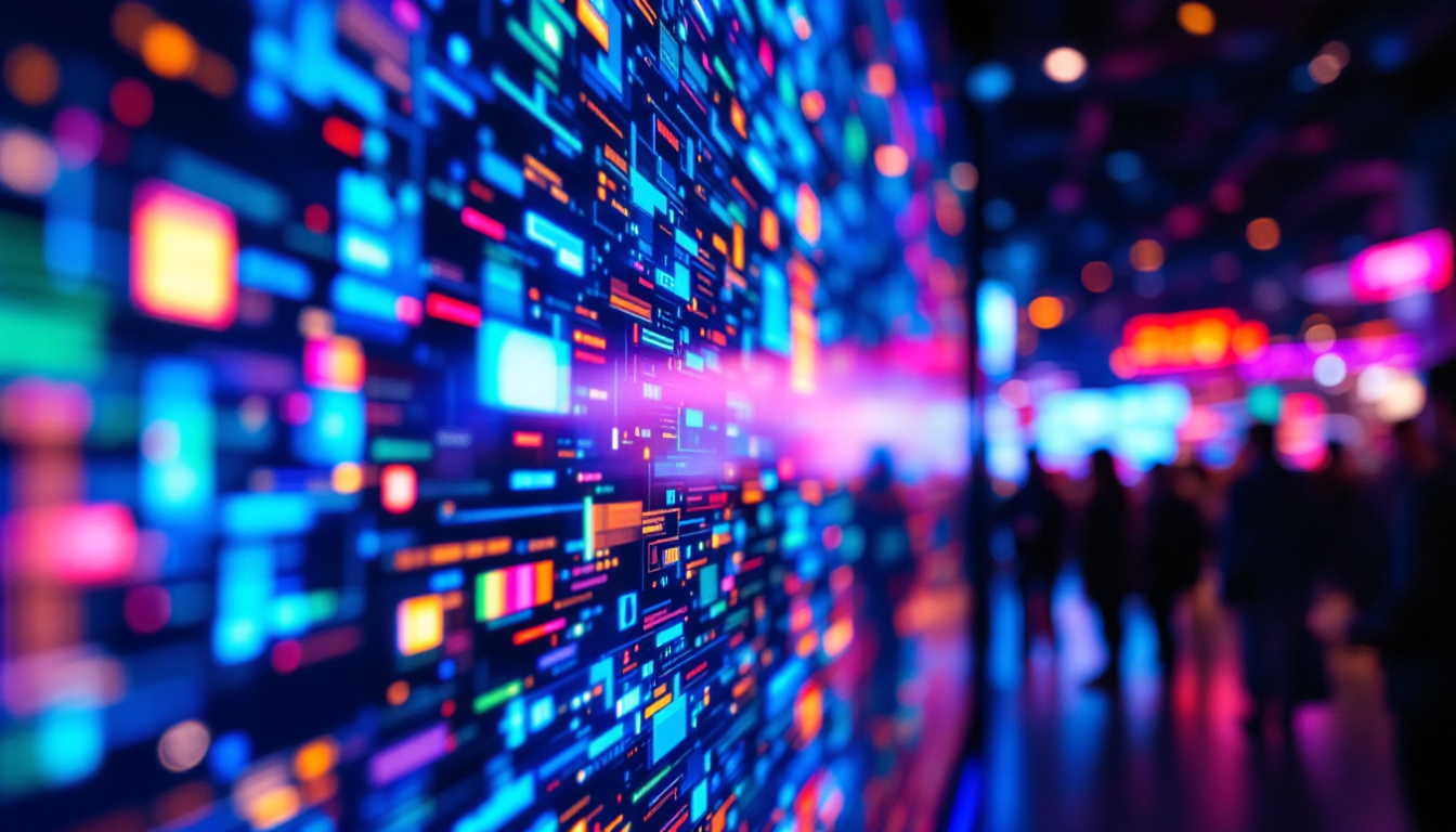 A photograph of a close-up shot of a vibrant led display in use