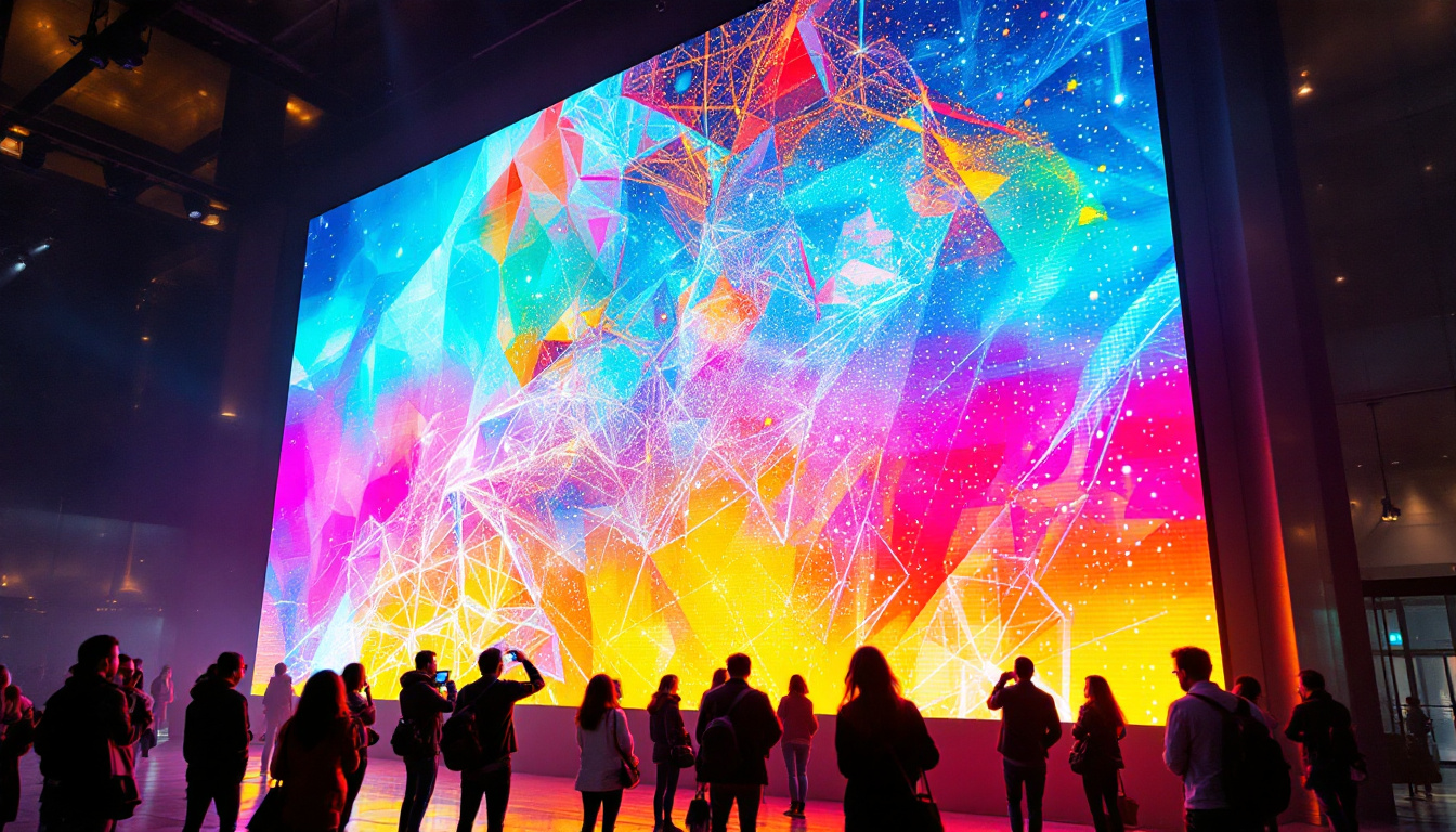 A photograph of a vibrant led display in a dynamic setting