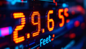 A photograph of a close-up shot of an led display screen showcasing the conversion of 2.6 feet to centimeters