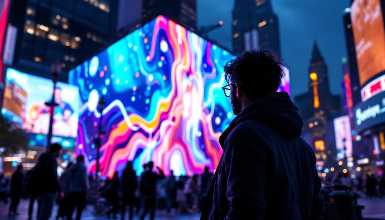 A photograph of a vibrant led display in a dynamic urban setting