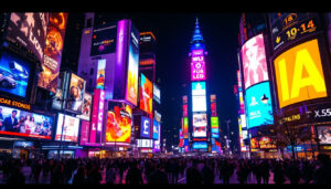 A photograph of a vibrant led display in action