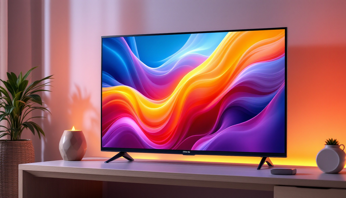 A photograph of capture a photograph of a sleek 25-inch led flat screen tv displaying vibrant colors and sharp images