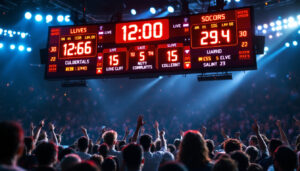 A photograph of a vibrant sports ticker led display in action