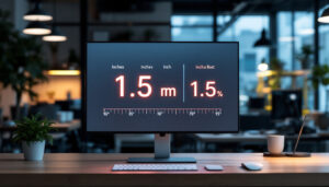 A photograph of a sleek led display showcasing a clear conversion of 1.5 meters into inches and feet