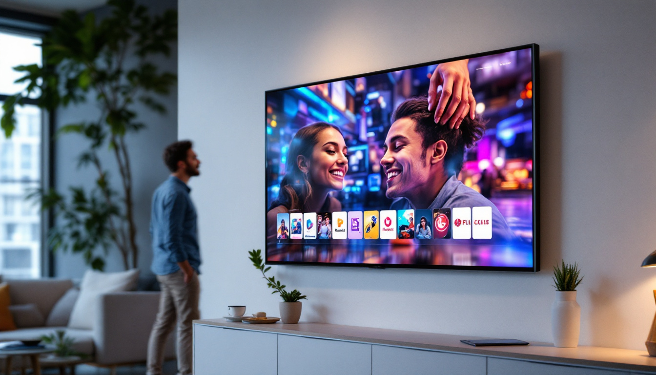 A photograph of a sleek lg 55-inch digital signage led display in a modern setting
