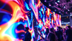 A photograph of a vibrant led backdrop screen in use at an event