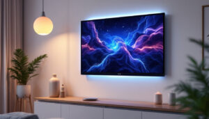 A photograph of capture a photograph of a stylish 15 x 30 wall cabinet featuring an integrated led display
