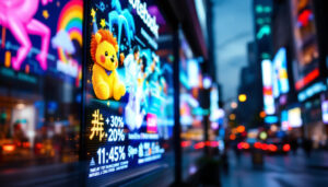 A photograph of capture a photograph of a vibrant led display sign in an urban setting