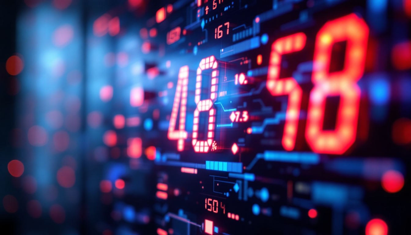 A photograph of a close-up shot of a block calculator wall featuring a vibrant led display