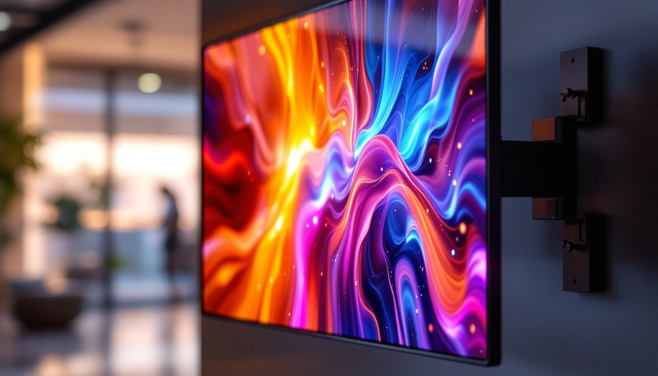 A photograph of a sleek led display mounted on an elegant bracket