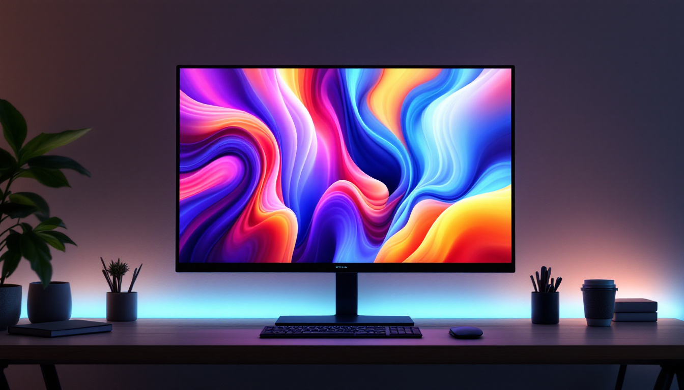 A photograph of a sleek flat screen led monitor displaying vibrant colors and sharp images