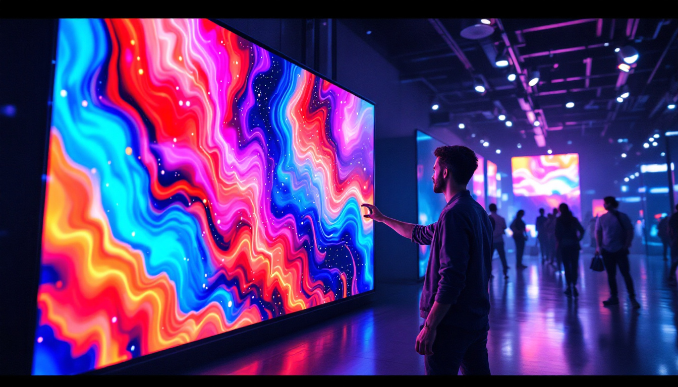 A photograph of a vibrant led display in a dynamic setting