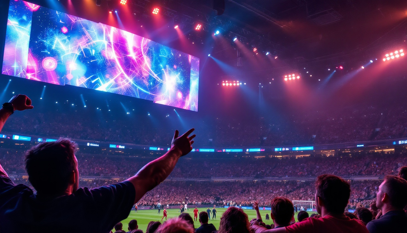 A photograph of a vibrant led scoreboard in action during a live sports event