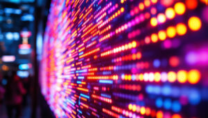 A photograph of a vibrant led display in action