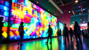 A photograph of capture a photograph of a vibrant led display in a dynamic setting