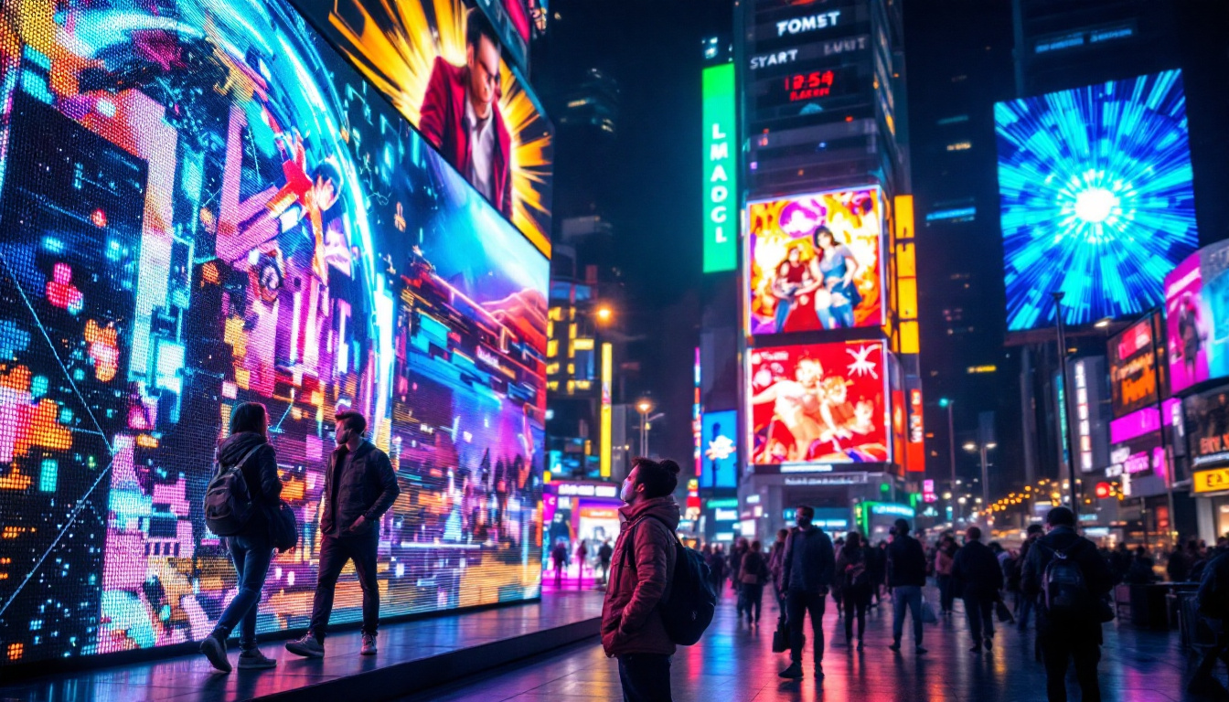 A photograph of a vibrant led display in an urban setting