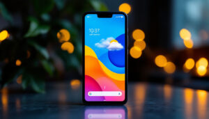 A photograph of a close-up of a pixel smartphone's home screen displaying the weather widget