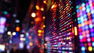 A photograph of a vibrant led display in action