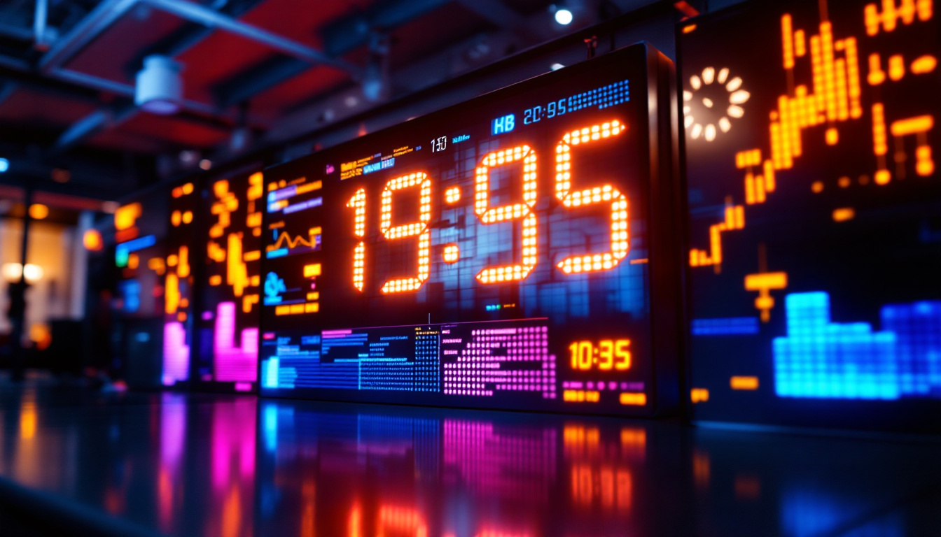 A photograph of capture a photograph of a large digital led display clock prominently showing the time in a well-lit environment