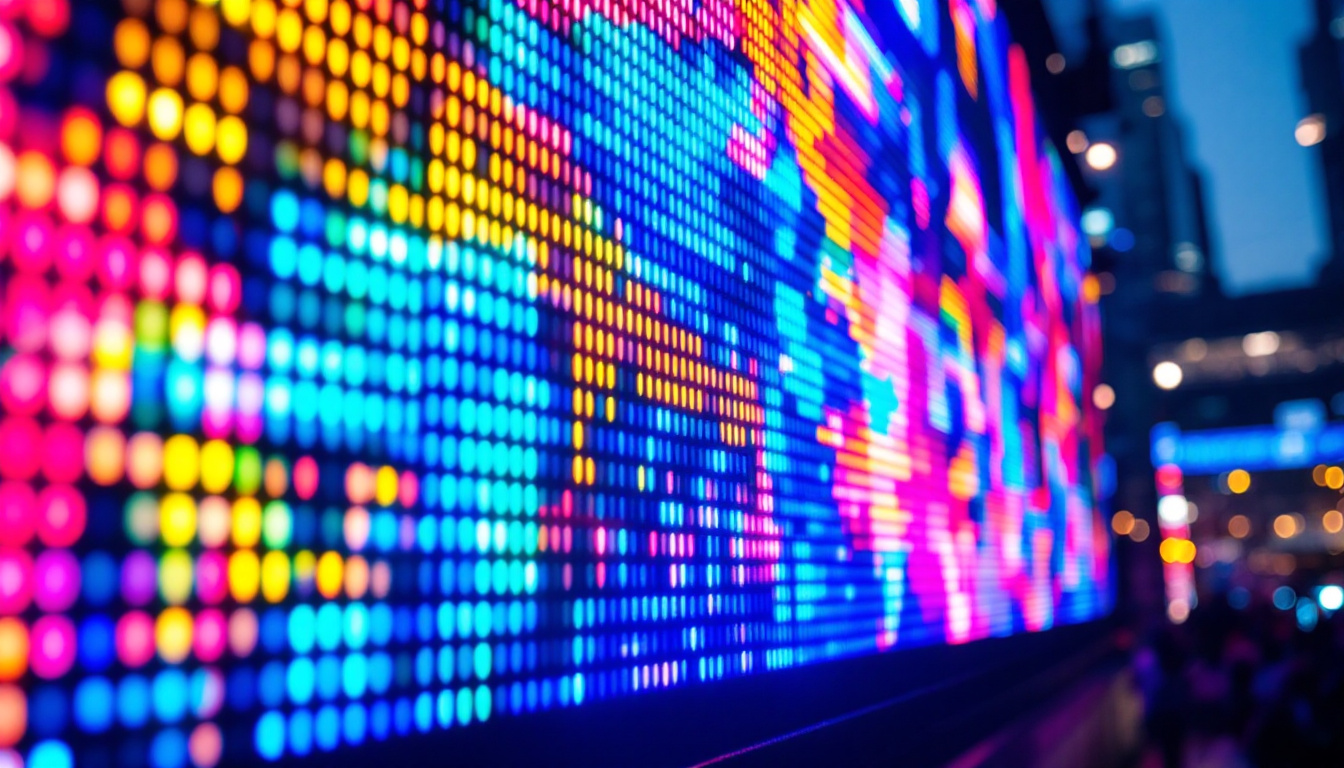 A photograph of a vibrant led display in action