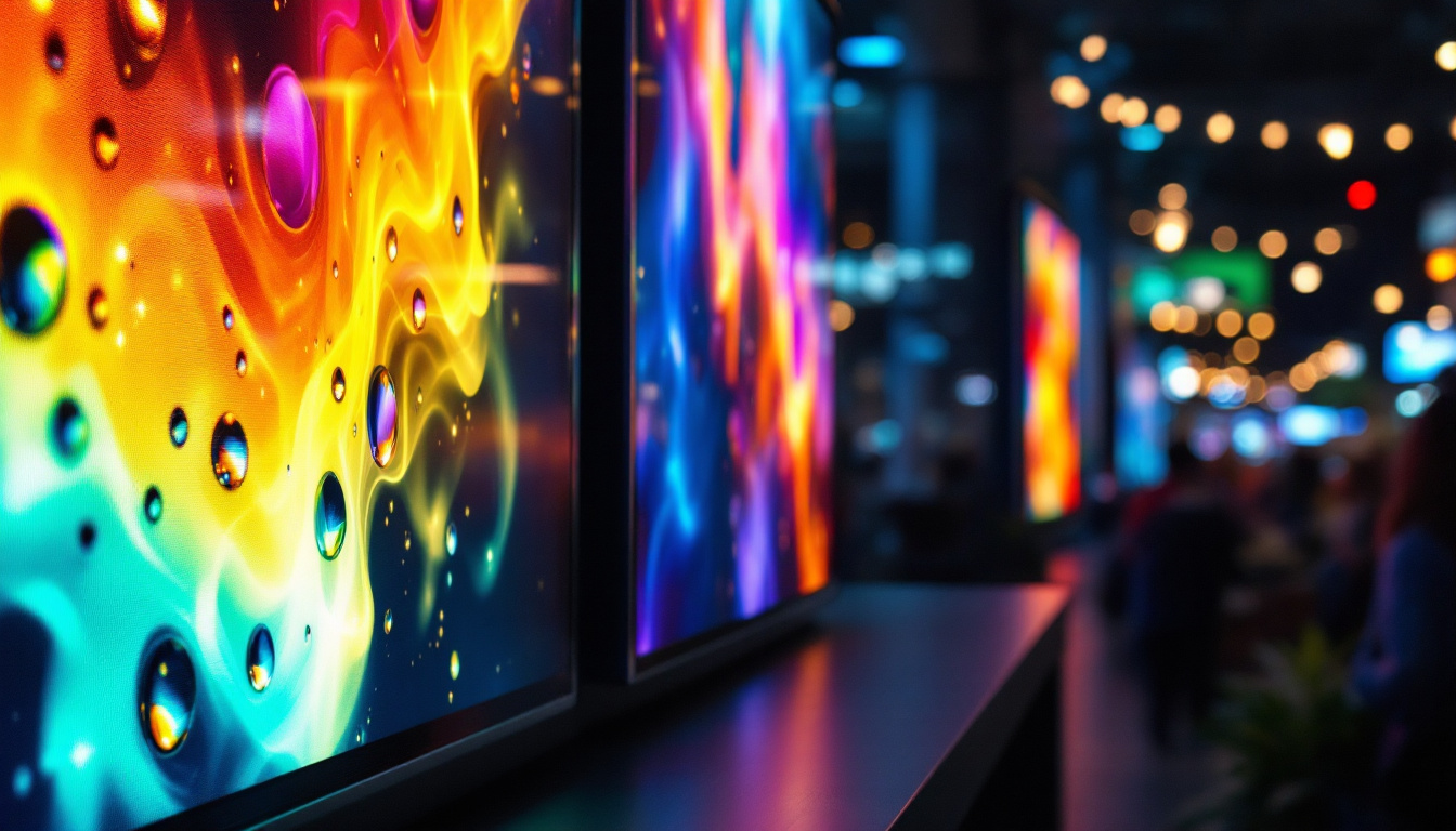 A photograph of a vibrant led display in a commercial setting