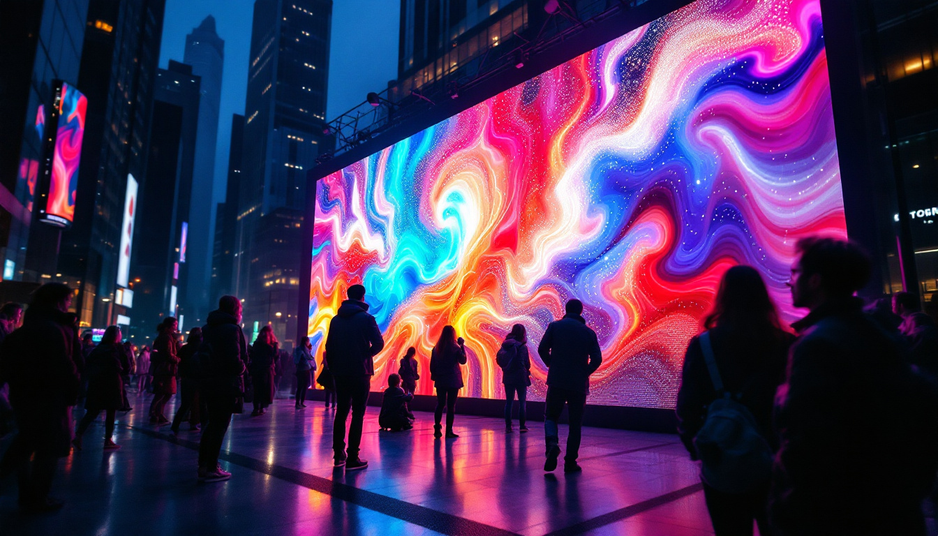 A photograph of a vibrant led display in an urban setting
