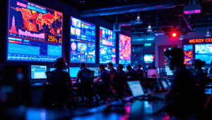 A photograph of the metro nashville emergency communications center's led display in action