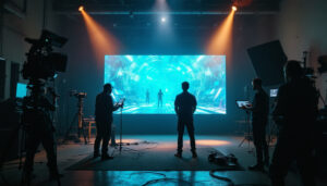 A photograph of a dynamic virtual production setup in los angeles