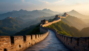 A photograph of capture a photograph of the great wall of china winding through a dramatic landscape